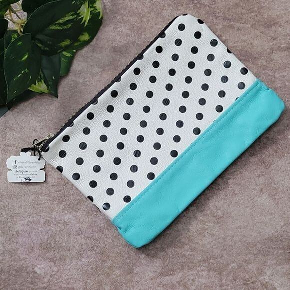 Ellebee206 Multicolor Polka Dot Colorblock Zip Top Clutch Bag NEW Handmade - Picture 2 of 6